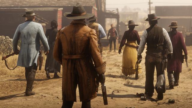 Red Dead Online adds several new systems atop the single-player mode's gameplay. In addition to in-game cash, which can be used for supplies, Online adds gold, a second in-game currency used to purchase luxury and special items. Players acquire gold nuggets by completing challenges, and can convert 100 nuggets into gold bars. Rather than having to travel to a town's store, online player characters can order supplies anywhere from a handheld catalog. The orders become available for pickup in any town's post office or the player's camp. Online also introduces "ability cards", in which players can activate one active and three passive powers for their characters. Players receive these cards by rising in rank or direct purchase, and can then upgrade the cards with in-game currency or experience points. (from Wikipedia)